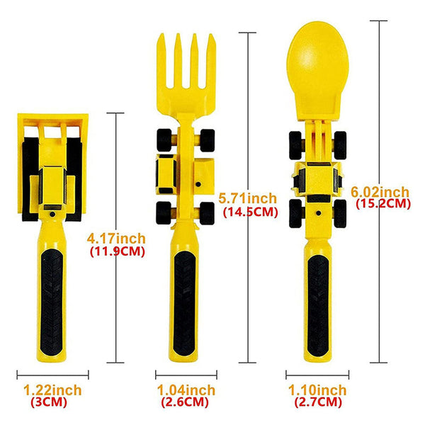 Lustiges Kinderbesteck- & Teller-Set im Bulldozer-Design, verwandelt jede Mahlzeit in ein Baustellen-Abenteuer.