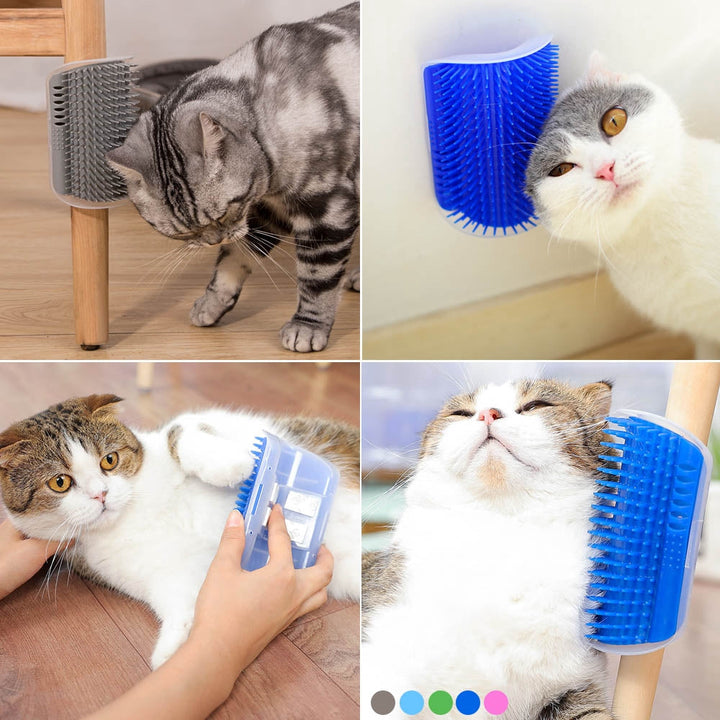 Graue Katzen Wandbürste mit Katzenminze für Fellpflege & Spielspaß. Einfache Montage, ideales Tierzubehör.