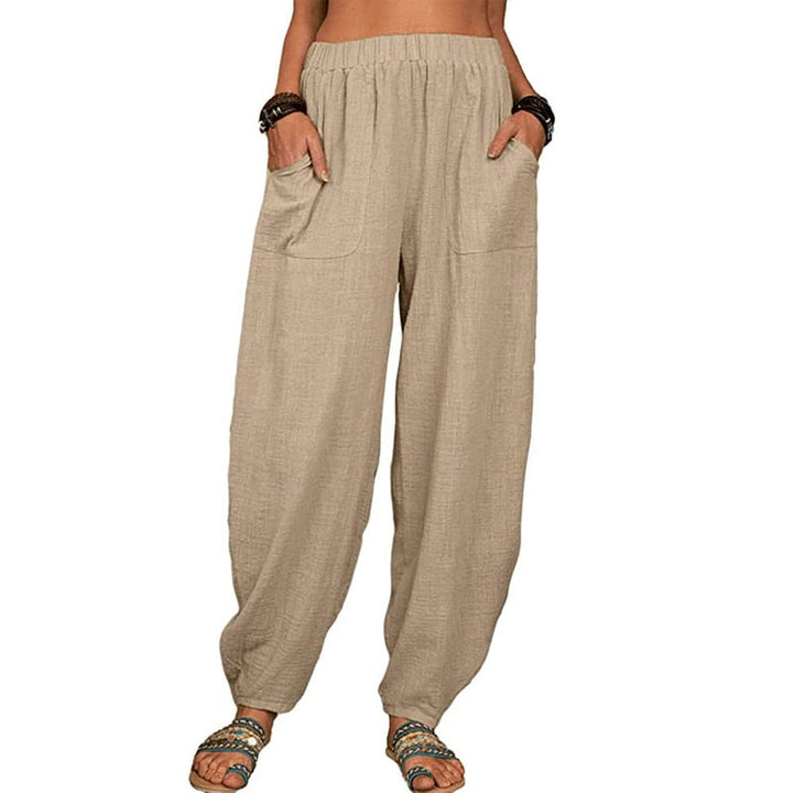 Bequeme, weite Damen Haremshose mit elastischem Bund, perfekt als luftige Sommerhose für die Freizeit.