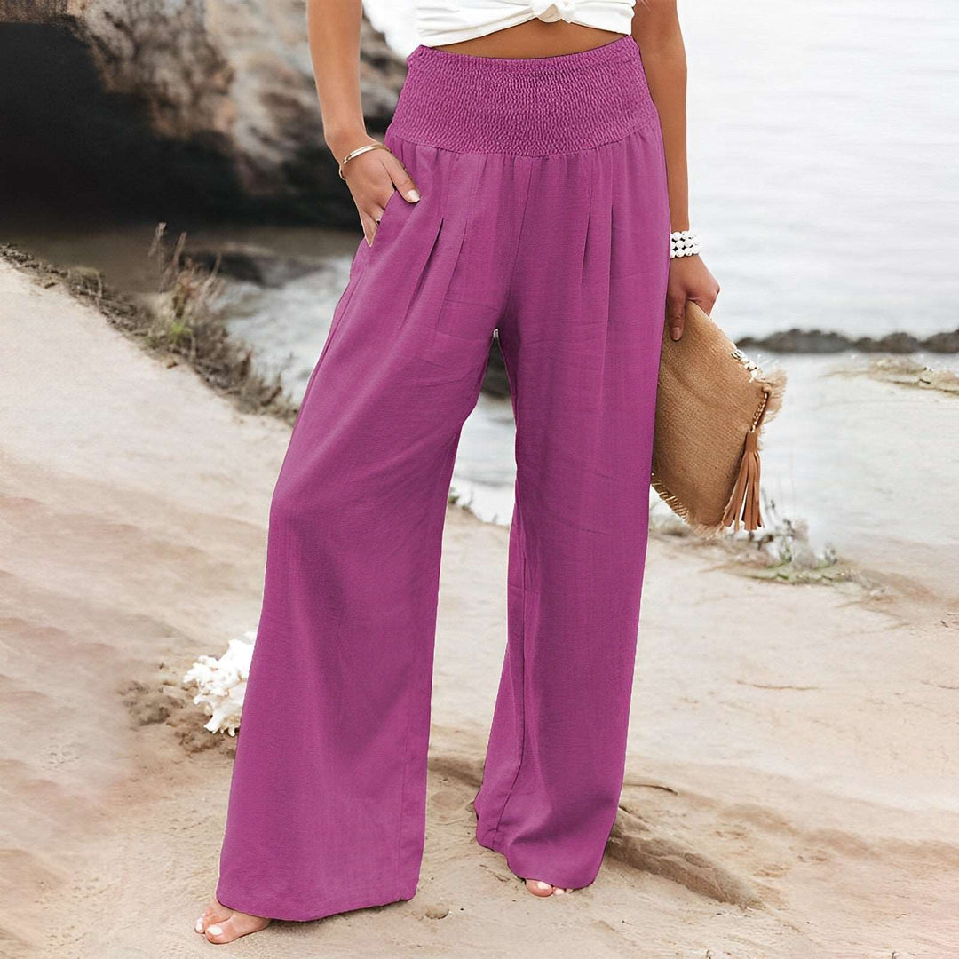 Fließende Damen Hose mit weitem Bein & High Waist. Luftige Wide Leg Stoffhose, bequem & elegant für Sommerlooks.