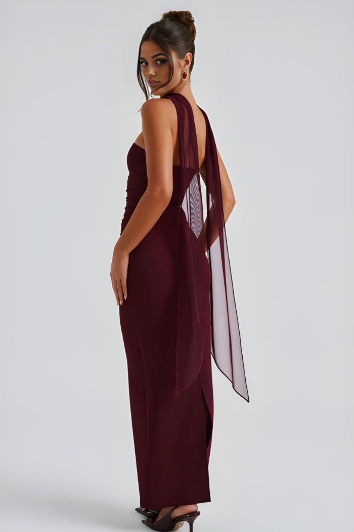 Formelles Damen Trägerloses Maxikleid, figurbetontes Bodycon Abendkleid mit elegantem Schal-Accessoire.
