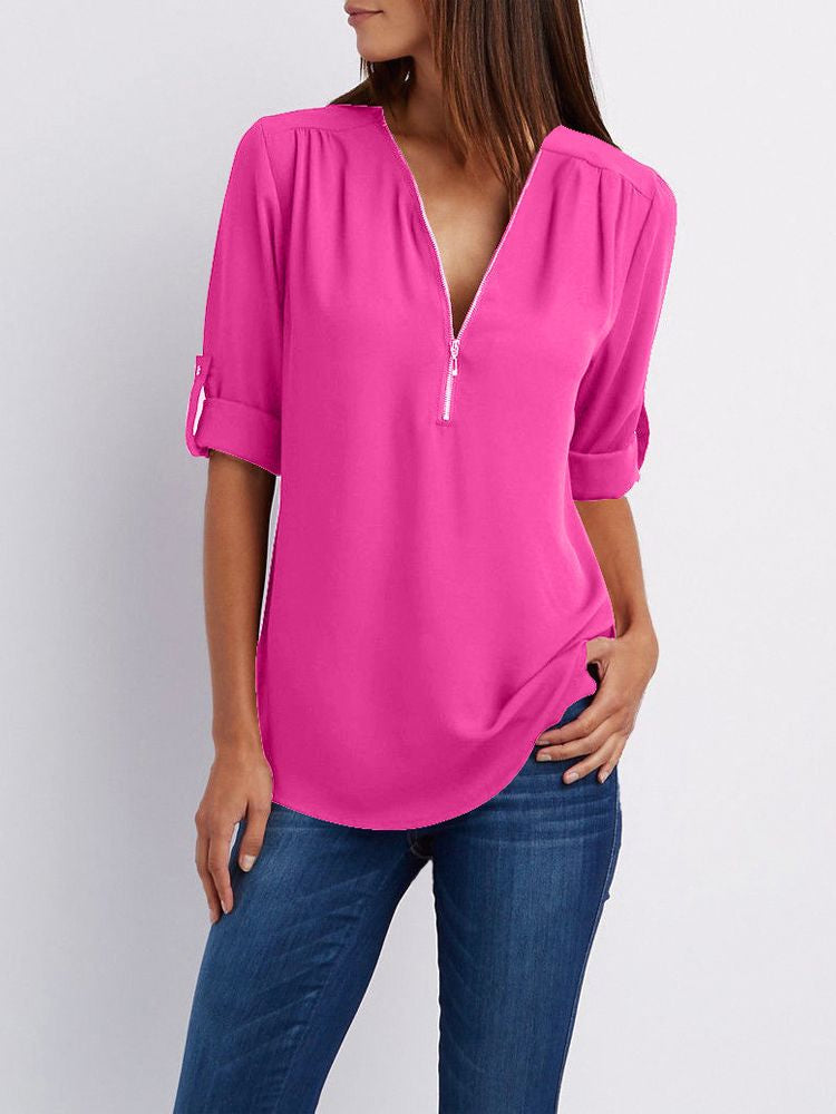 Damen Langarm Bluse in Blau, elegant und bequem, mit loosefit Schnitt für jeden Tag.