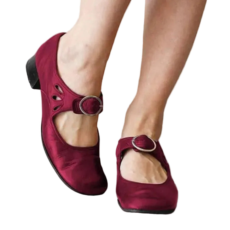 Orthopädische Vintage-Damenschuhe mit runder Spitze, ideal für Komfort und Stil im Alltag.