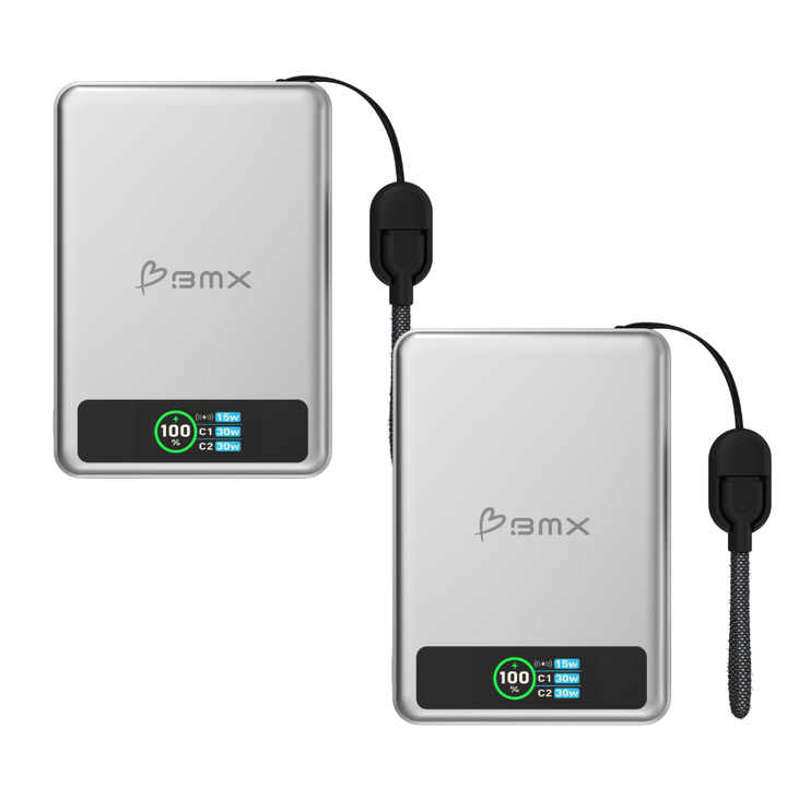 Stilvolle magnetische Qi2 Powerbank 10000 mAh. Kompatibel mit Smartphones für kabelloses und USB-C Laden.