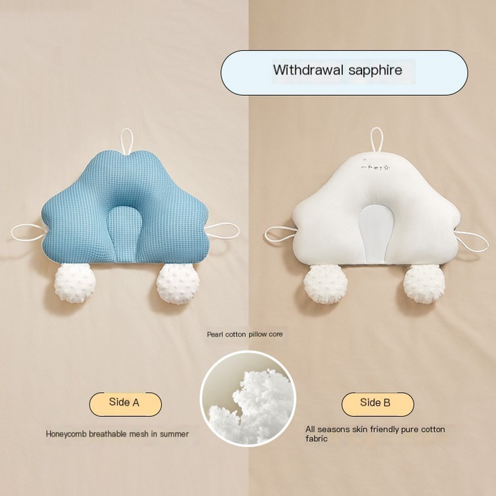 Detailansicht: Ergonomisches Babykissen mit atmungsaktivem Bezug, ideal für Neugeborene.