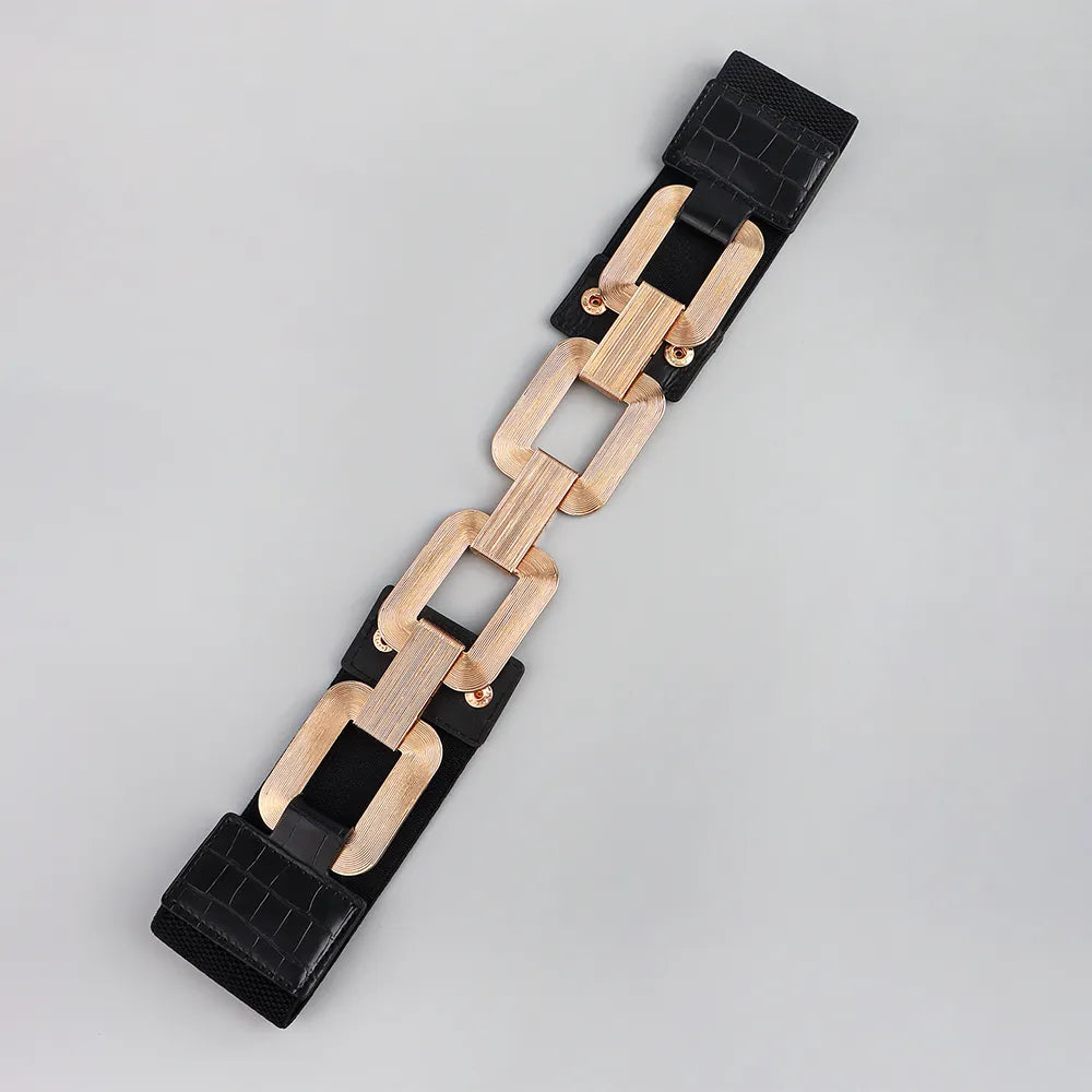 Stilvoller Damen Stretchgürtel mit Kettendetail, dehnbar und bequem. Ideal als eleganter Taillengürtel.