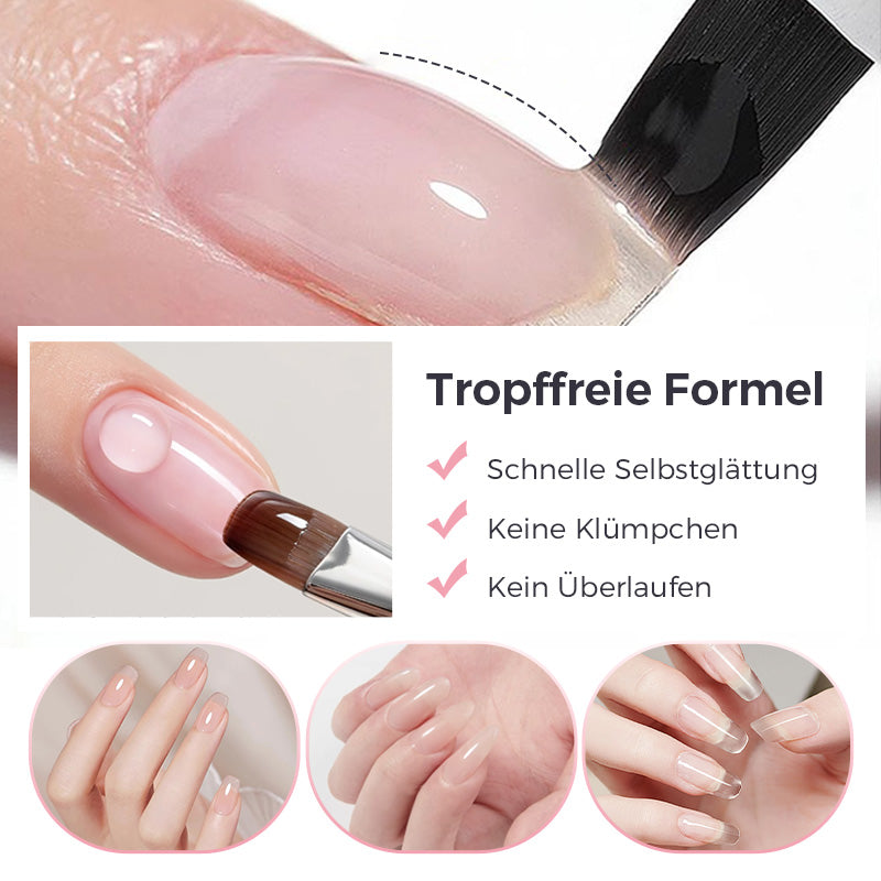 Vorher/Nachher: Nägel mit aufgetragenem transparentem Nagelhaftgel als verstärkende und makellose Basis für Gelnägel.