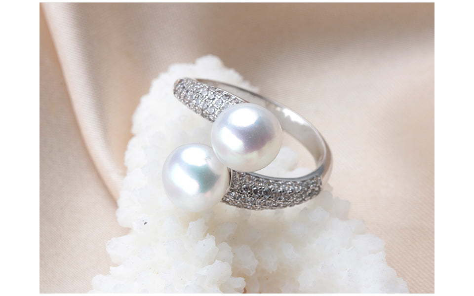 Moderner Damen-Perlenring aus 925er Silber, verstellbar, passt zu jedem Anlass, eleganter Fingerschmuck.