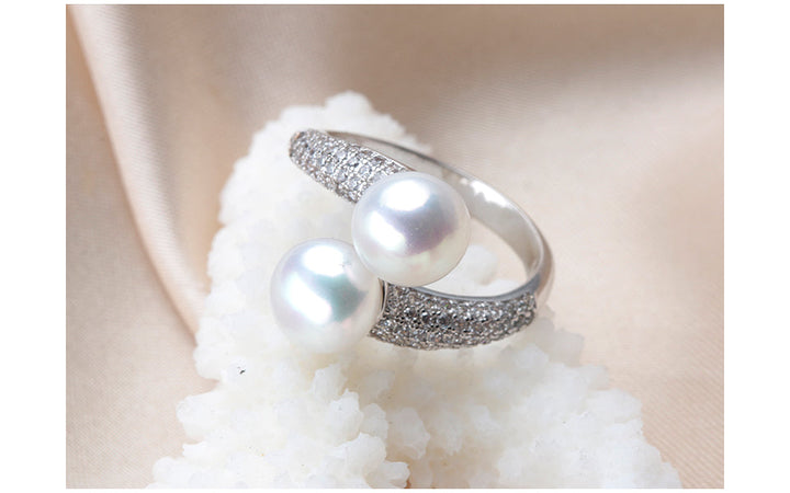 Moderner Damen-Perlenring aus 925er Silber, verstellbar, passt zu jedem Anlass, eleganter Fingerschmuck.