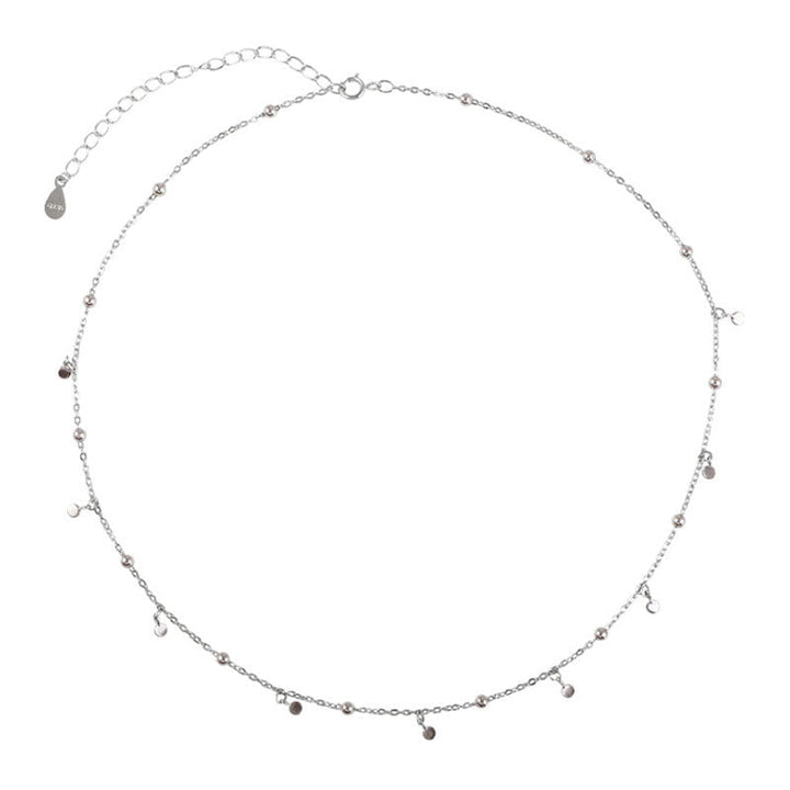 Silberne Perlenkette für Frauen, zierliche 925 Sterling Silberkette mit Scheiben. Feiner Schmuck.