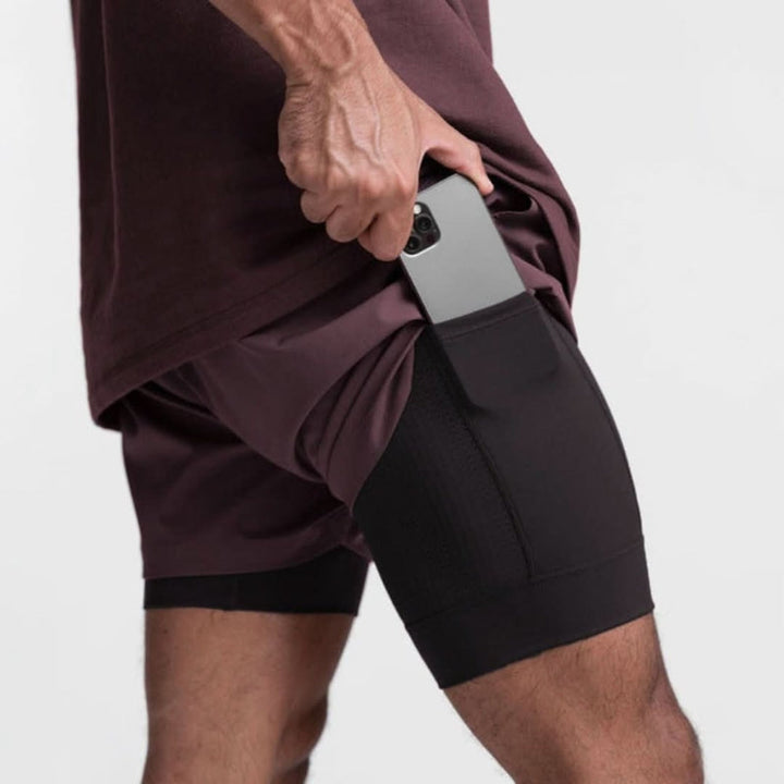 Herren 2-in-1 Fitness-Shorts, perfekt für Laufen, Gym und Sport, atmungsaktiv.