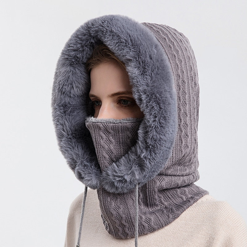 Kuscheliger Damen Winterschal mit integrierter Gesichtsmaske. 3-in-1 Mütze für Outdoor-Aktivitäten.