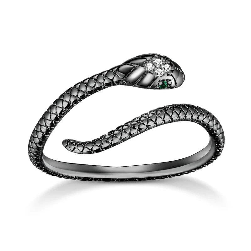 Stilvoller Schlangen-Damenring aus Sterlingsilber, verstellbar, mit Zirkon-Details.
