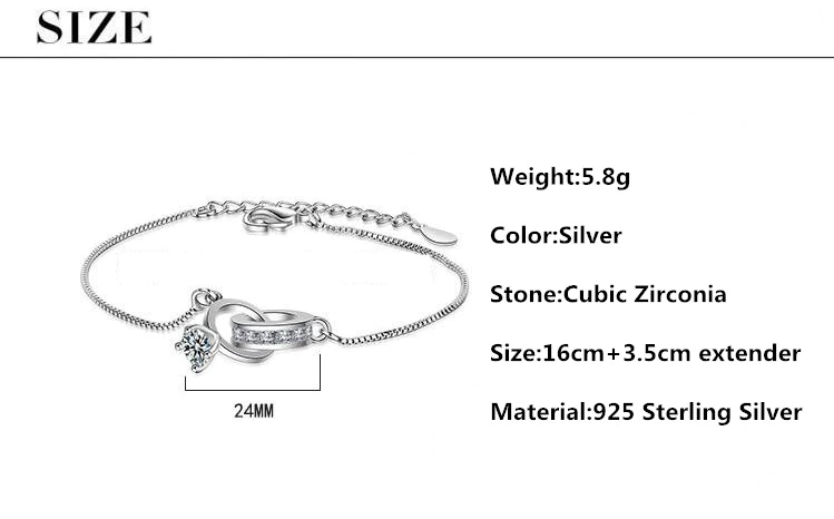 Funkelndes Damen Silberarmband mit Infinity-Element, Ehering-Anhänger & schimmernden Zirkonia-Steinen.