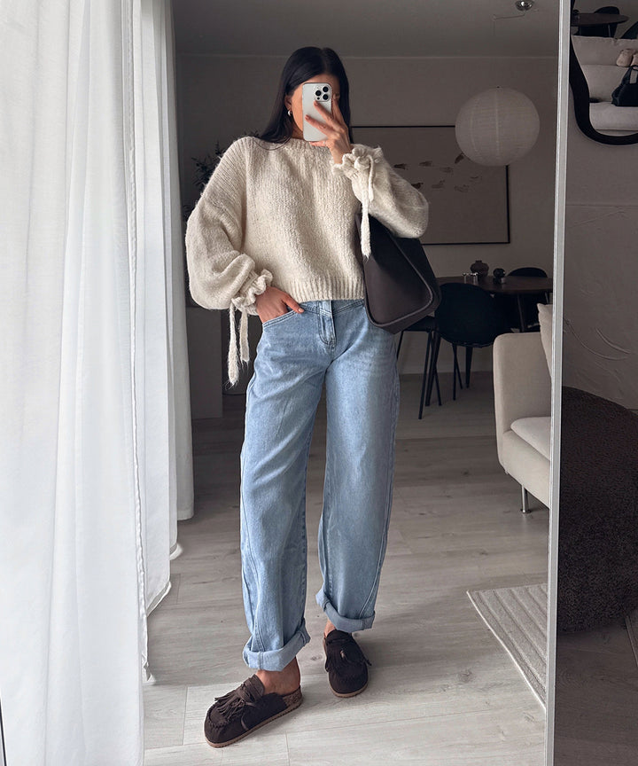 Modische Damen Barrel Jeans, Balloon-Schnitt, lockere Passform, blau, super bequem.