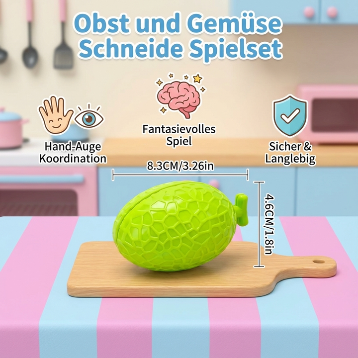 Kleinkindspielzeug: Sicheres Schneideset mit Spiel-Obst und -Gemüse für einfachen und pädagogischen Spielspaß.