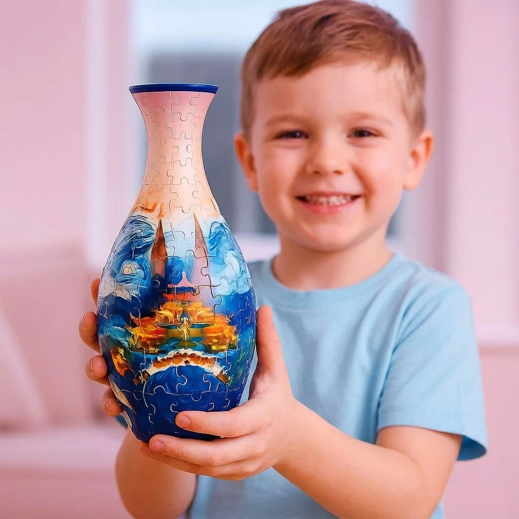 Anspruchsvolles 3D Puzzle für Erwachsene: DIY Blumenvase als kreatives Hobby und stilvolle Heimdekoration. Bastelset.