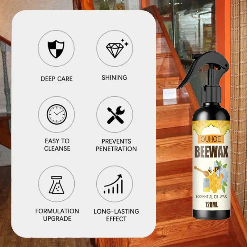 Verleiht stumpfem Holz neuen Glanz. Bienenwachs-Spray 120ml zur einfachen Reinigung & Pflege von Möbeln.
