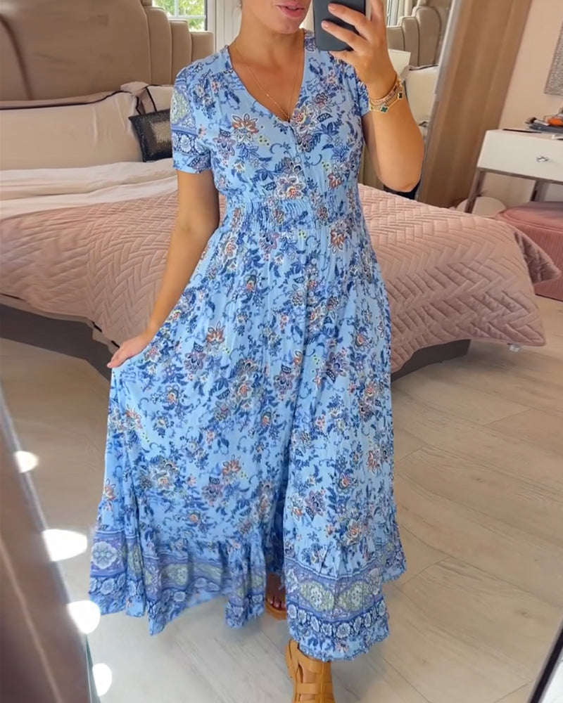 Komfortables V-Ausschnitt Maxikleid für Damen, auch in Übergrößen für perfekte Passform.
