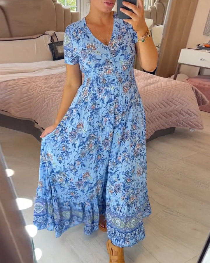 Komfortables V-Ausschnitt Maxikleid für Damen, auch in Übergrößen für perfekte Passform.