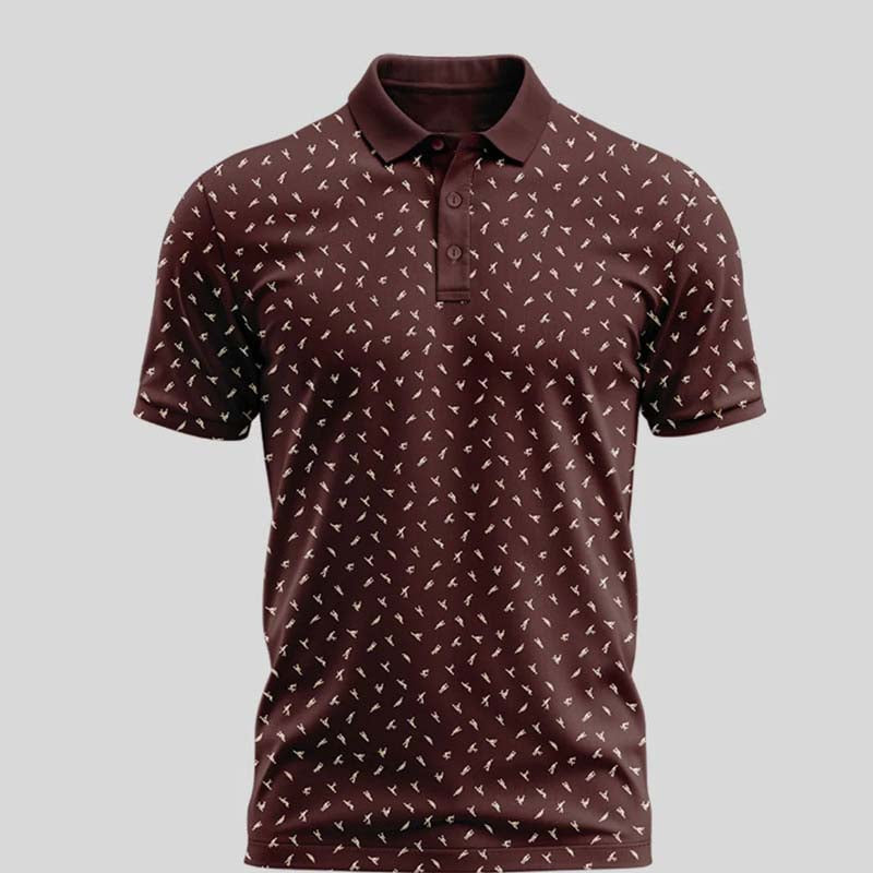 Modernes Print Poloshirt weiß Herren; slim fit, vielseitig für Freizeit & Büro. Kurzarm Design.
