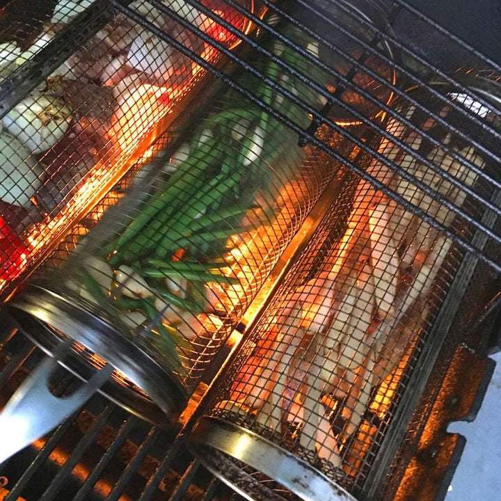 Premium Edelstahl Grillkorb, drehbar, perfekt für vielfältiges Gemüse & Fleisch. Must-have für BBQ- & Outdoor-Grillen.
