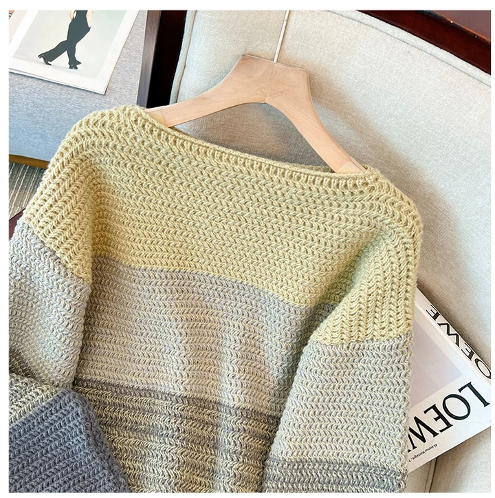 Gemütlicher Damen Pullover Übergröße mit Patchwork. Perfekt für Herbst und Winter, bequemer Schnitt.