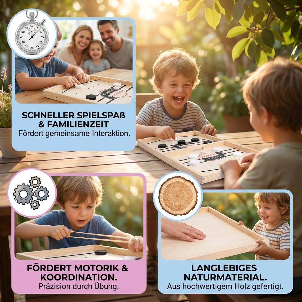Geschicklichkeitsspiel aus Holz: Schleuder-Schach als Denkspiel für Kinder & Erwachsene. Fördert Konzentration.