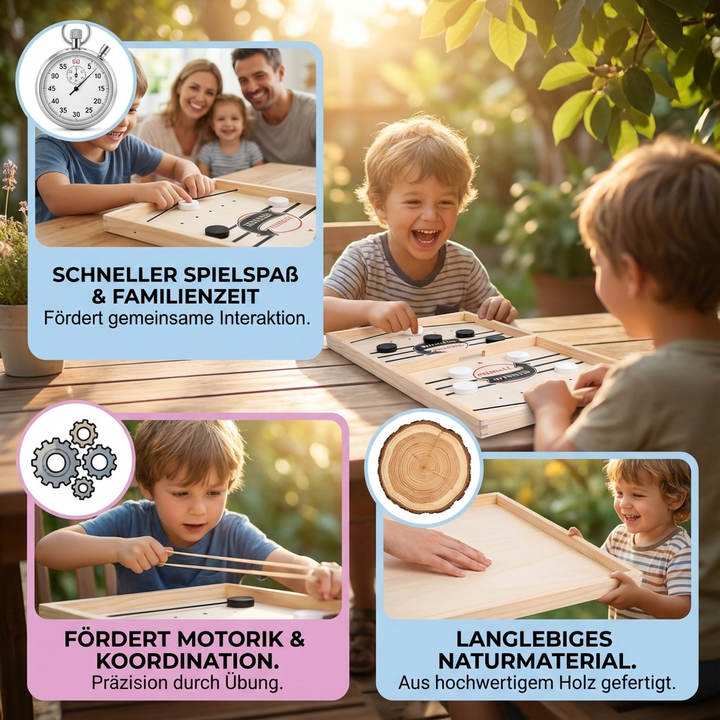 Geschicklichkeitsspiel aus Holz: Schleuder-Schach als Denkspiel für Kinder & Erwachsene. Fördert Konzentration.