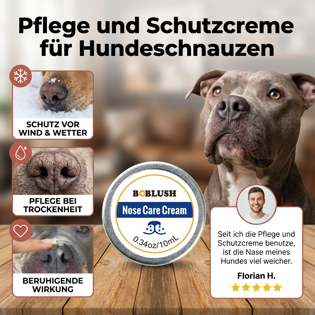 Natürlicher Schnauzenbalsam für Hunde: Intensiver Schutz & Pflege für trockene Hundenasen & Pfoten. Beruhigt die Haut.