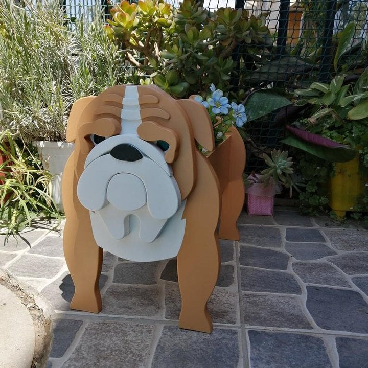 Tierisches Pflanzgefäß für drinnen & draußen, ein handbemalter Hunde-Blumentopf.