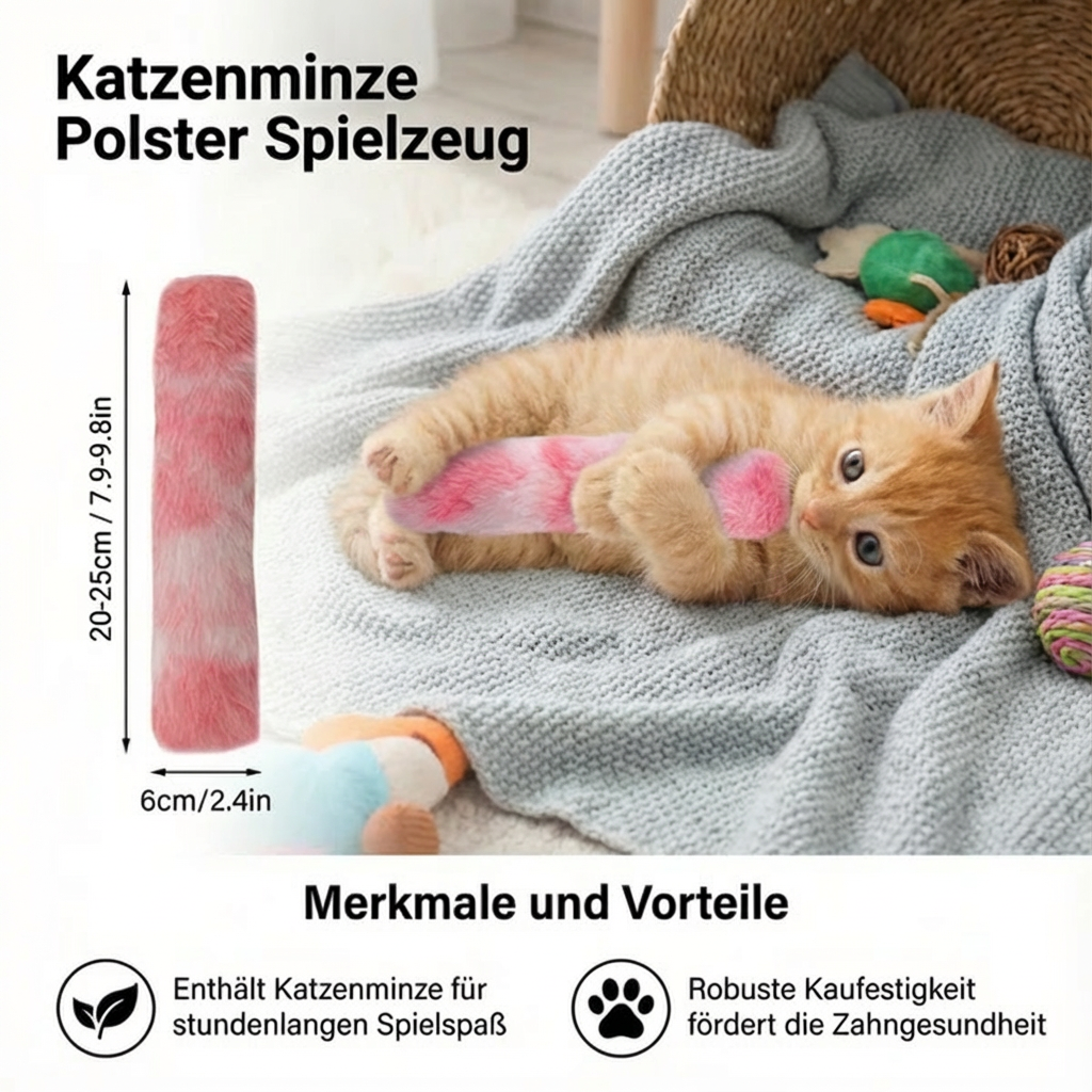 Aromatisiertes Katzenminze Spielkissen, regt zum Spielen an und sorgt für natürliche Entspannung bei Katzen.