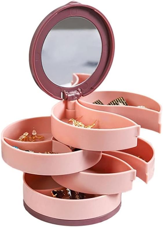 Drehbarer Schmuck-Organizer in Rosa und Blau, perfekte Aufbewahrung und Dekoration für Accessoires.