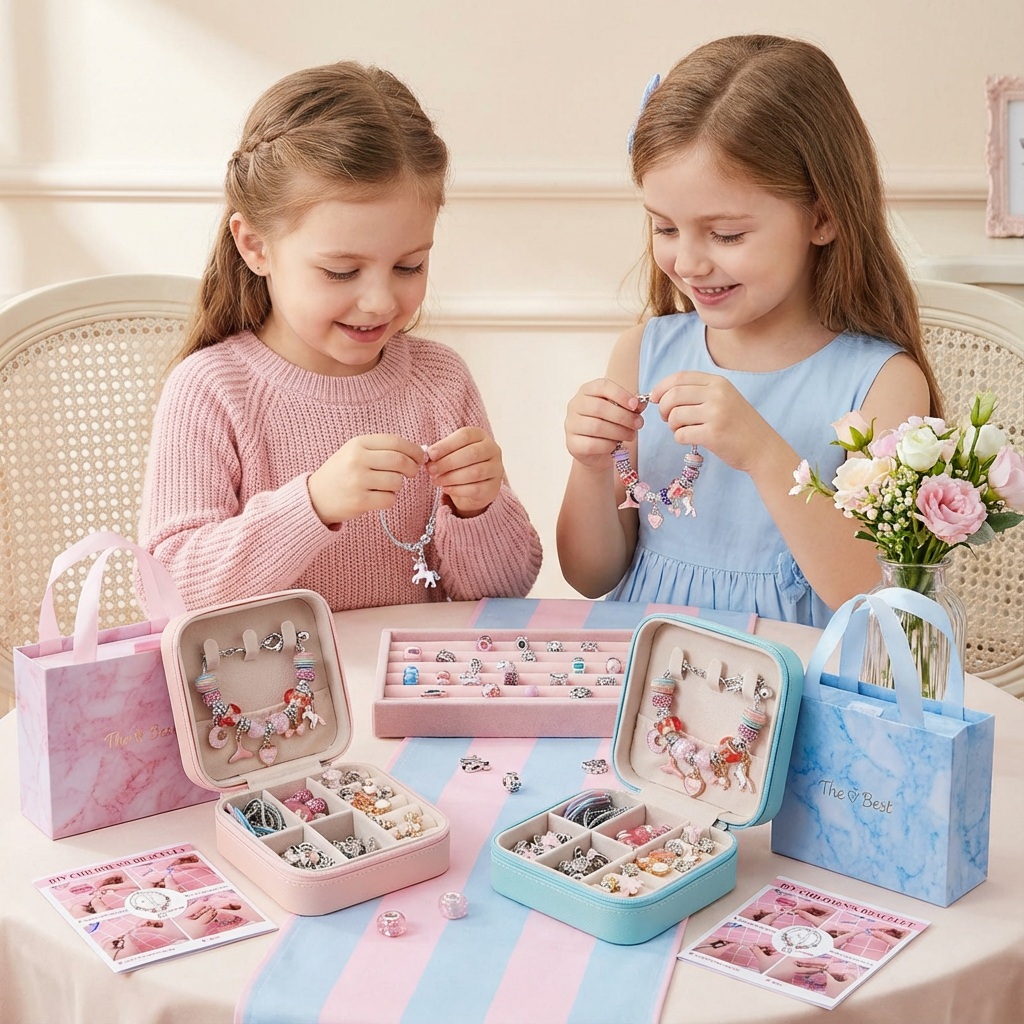 Kreatives DIY Bastelset für Kinder, um eigenen handgemachten Schmuck zu gestalten.