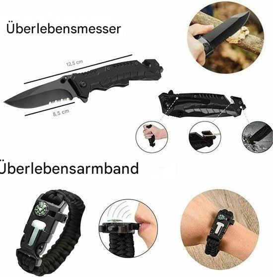 Praktisches Outdoor Survival Notfallset, unverzichtbar für Wanderungen, Camping und Notfälle im Freien.
