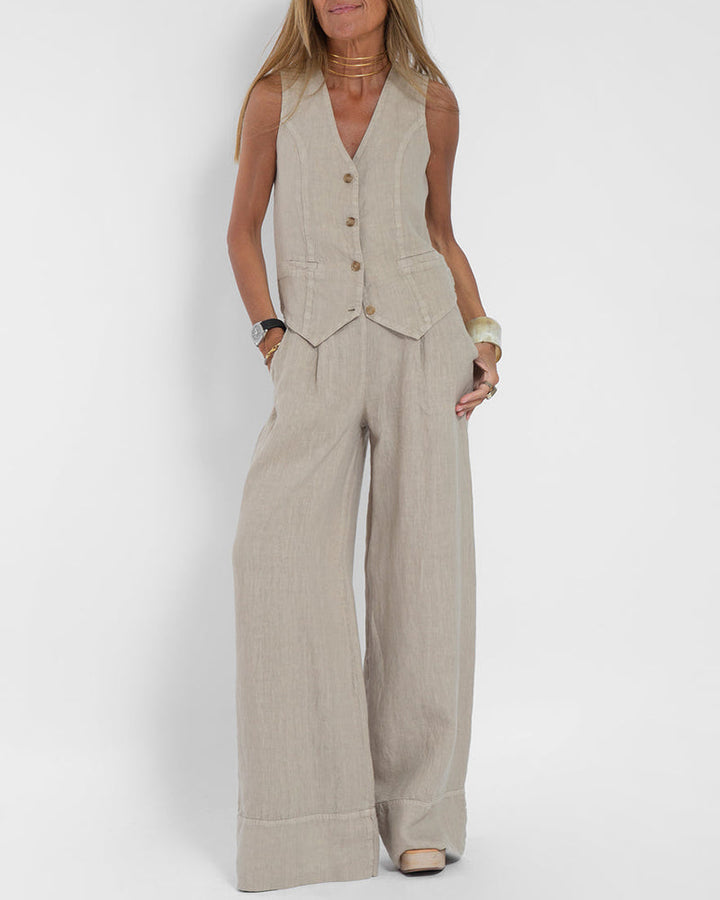 Elegante Damen Weste & weite Hose im Set. Komfortable Loungewear für Herbst/Frühling.
