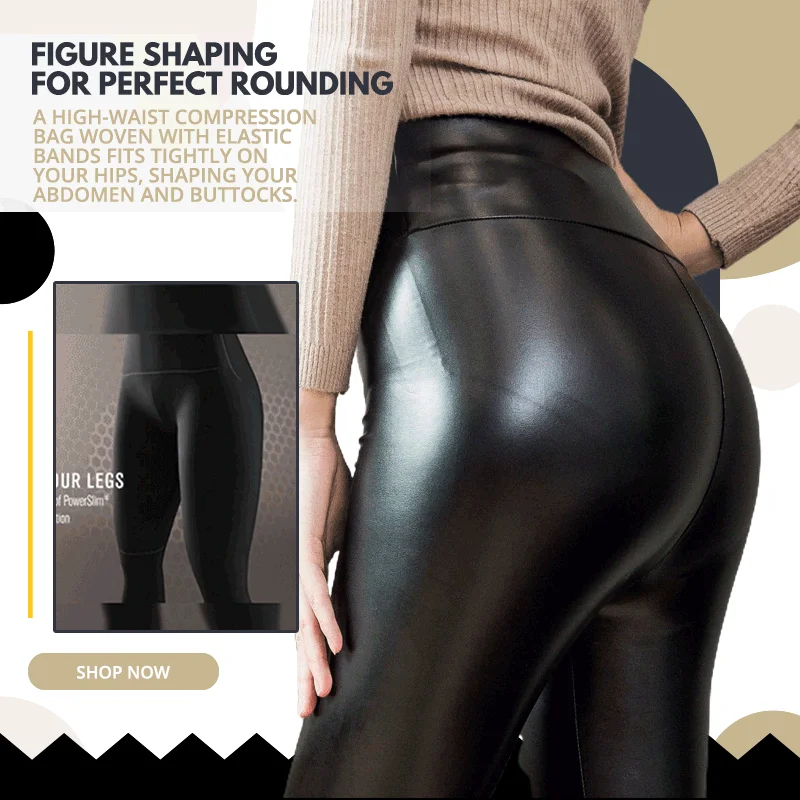 Warme, gefütterte Damen Winterleggings in Schwarz, hoher Bund, bequem & formgebend für stylischen Lederlook.
