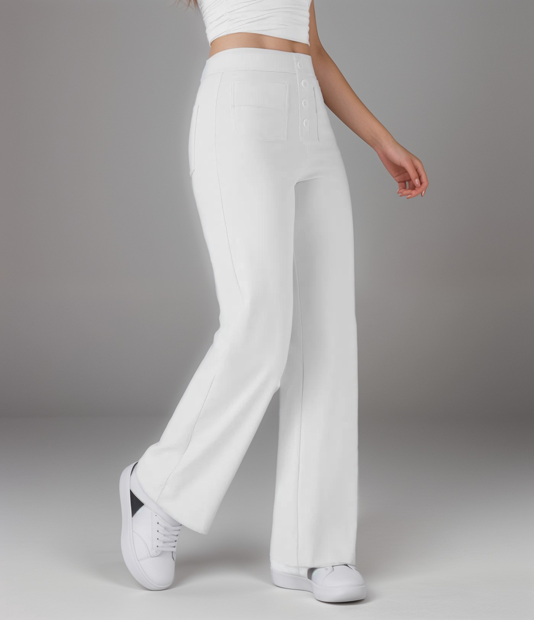 Stylische Damen Stretchhose, High Waist, weites Bein, bietet Komfort & eine schlanke Optik.