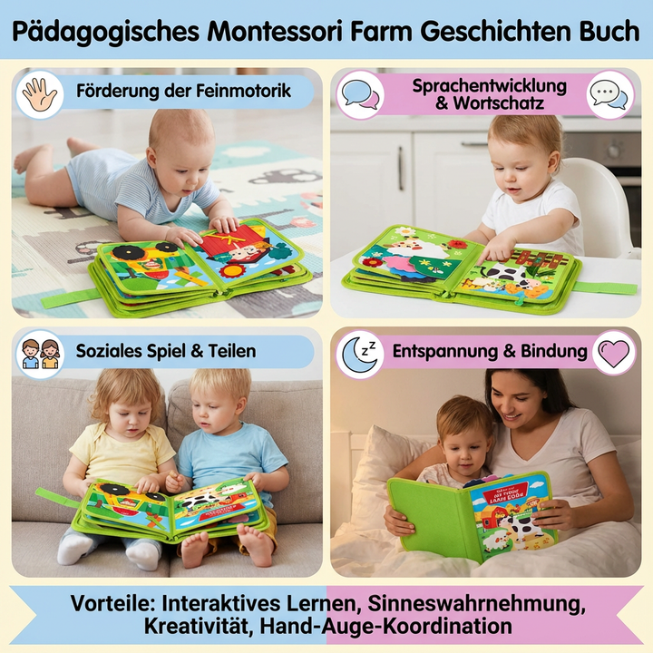 Robustes Montessori Geschichtenbuch zum Anfassen; Bauernhof Tiere und Geschichten zur frühkindlichen Entwicklung.
