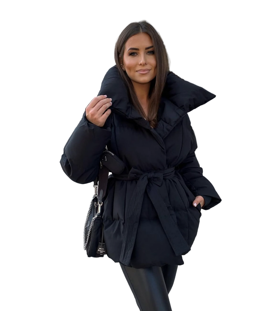 Damen kurze Winterjacke mit Gürtel, Steppjacke für stilvollen Kälteschutz im Winter.