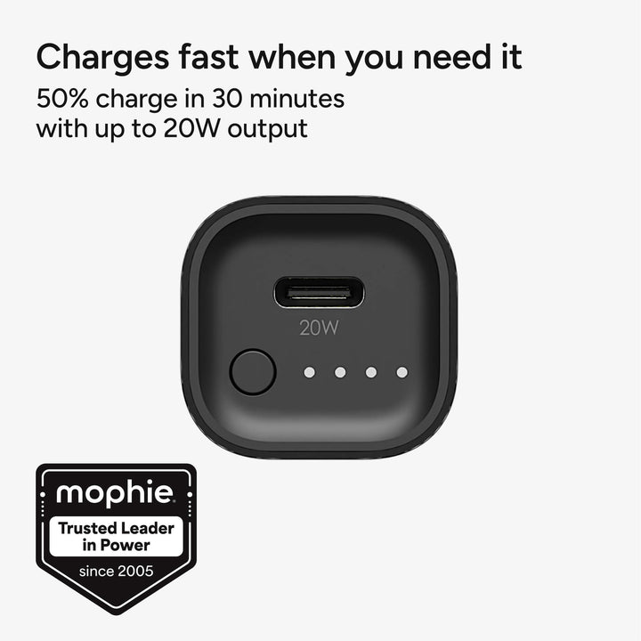 Ultrakompakte 5000 mAh Powerbank in Schwarz, schnelles 20W USB-C Laden für Smartphones & Tablets mobil.
