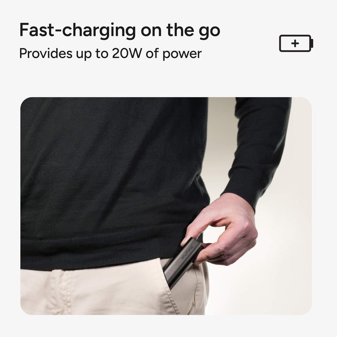 Mobile 5000 mAh Powerbank mit 20W USB-C, schwarz, perfekt als Reiselader für Smartphones und andere Geräte.