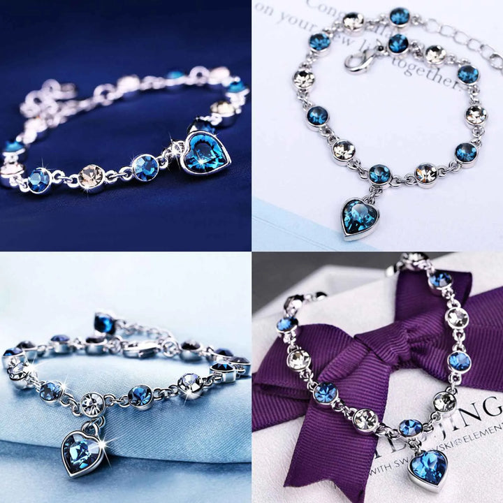 Silbernes Damen Kristallarmband 'Herz des Ozeans' mit Zirkonia, ein Symbol für Ruhe & Eleganz.