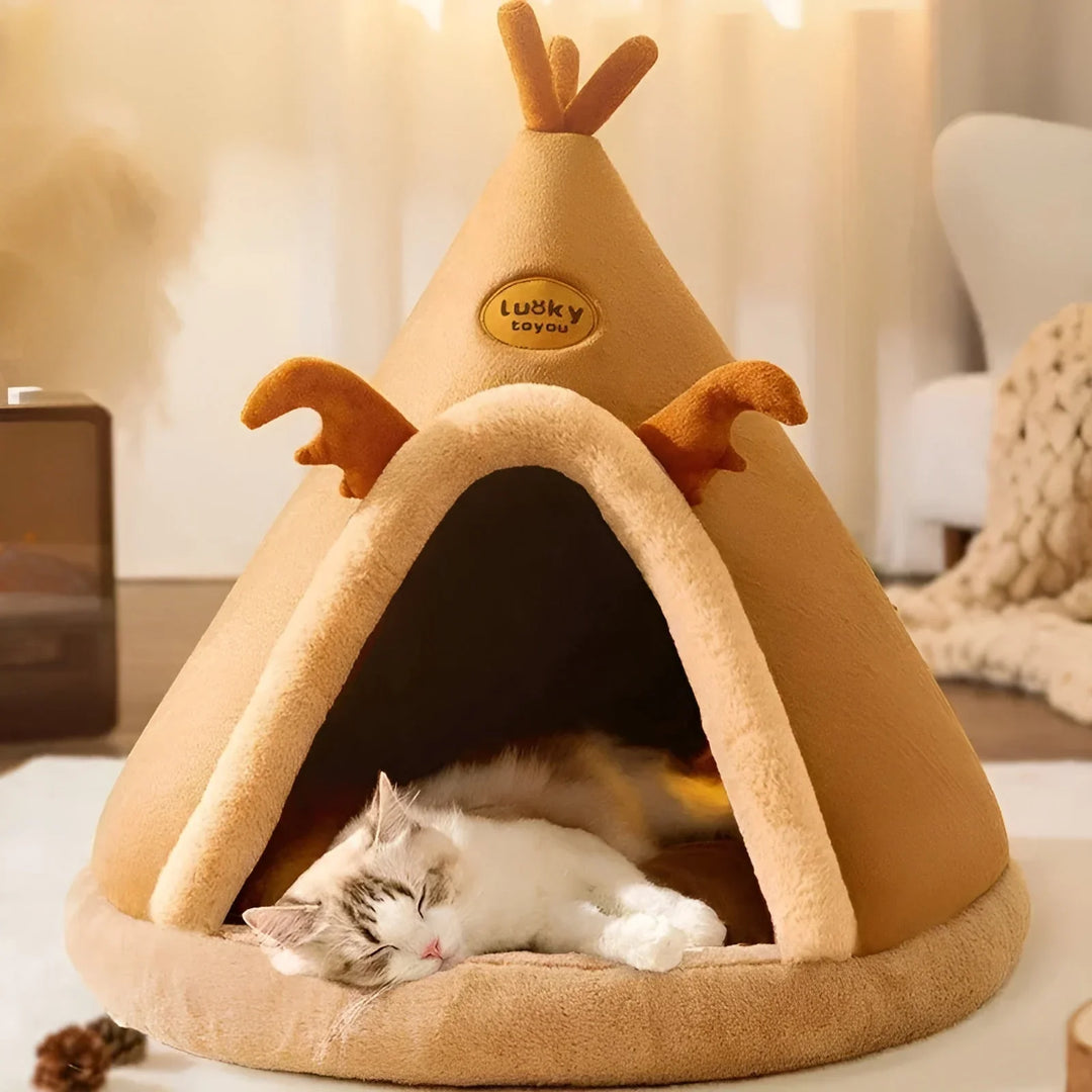 Katzenbett-Kuschelhöhle in Grau, weich & gemütlich für Haustier-Entspannung im Zuhause.