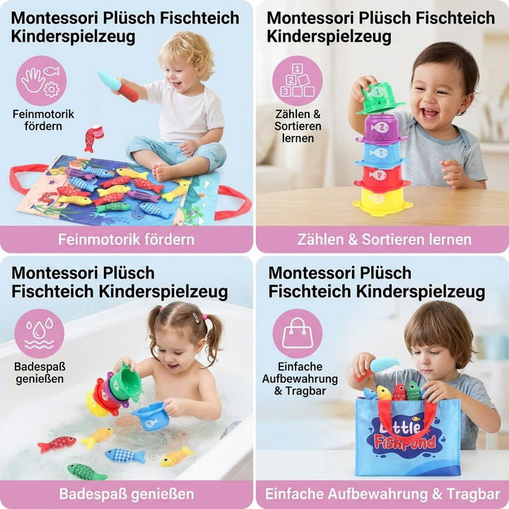 Weiches Montessori Plüsch Fischteich Spielzeug für Kleinkinder; sicheres Lernspielzeug zur Förderung der Entwicklung.