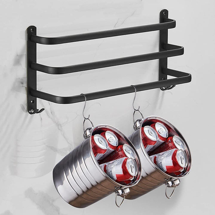 Platzsparender Handtuchhalter für Bad, schwarz, selbstklebend, für Handtücher & Badzubehör.