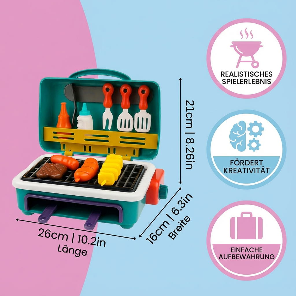 Kinderspielküche Ergänzung: Spielgrill mit Rauch & magischem Farbwechsel-Essen zum spielerischen Lernen.