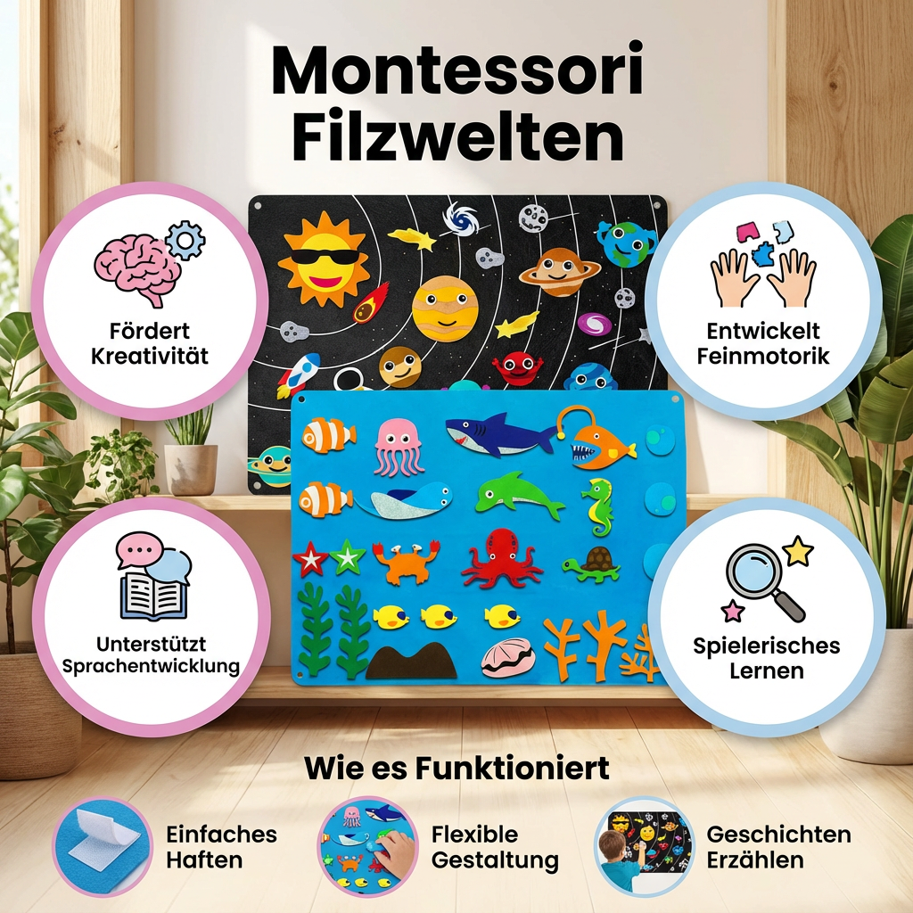 Unterwasserwelt Filzspielzeug: Fische, Korallen & Meerestiere – Montessori Lernspiel für Vorschule.