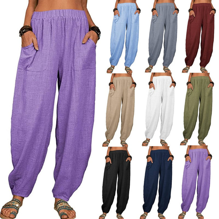 Stylische weite Damen Haremshose mit Gummibund für maximalen Komfort im Alltag und Sommer.