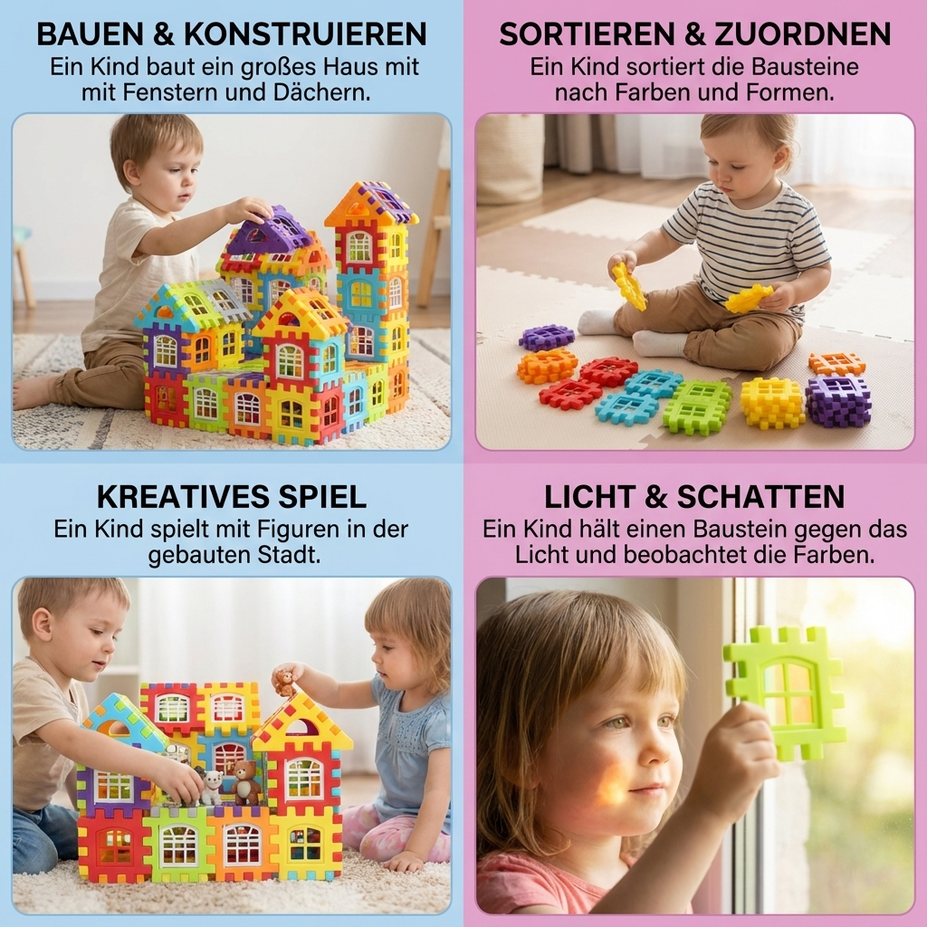 Montessori Konstruktionsspielzeug: Fenster Bausteine für kreatives Bauen und spielerisches Lernen der Motorik.